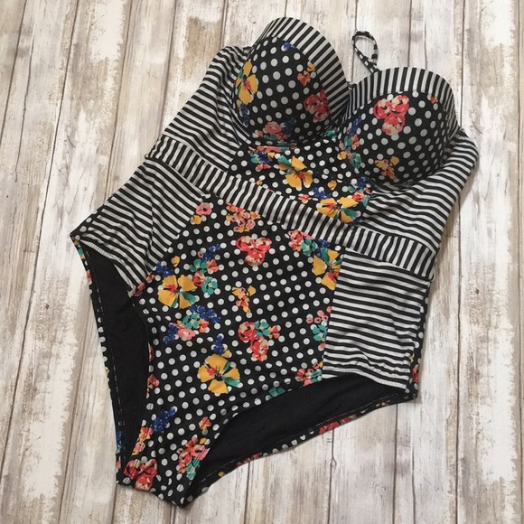 Modcloth Other - ModCloth High Dive polka dot floral one piece suit